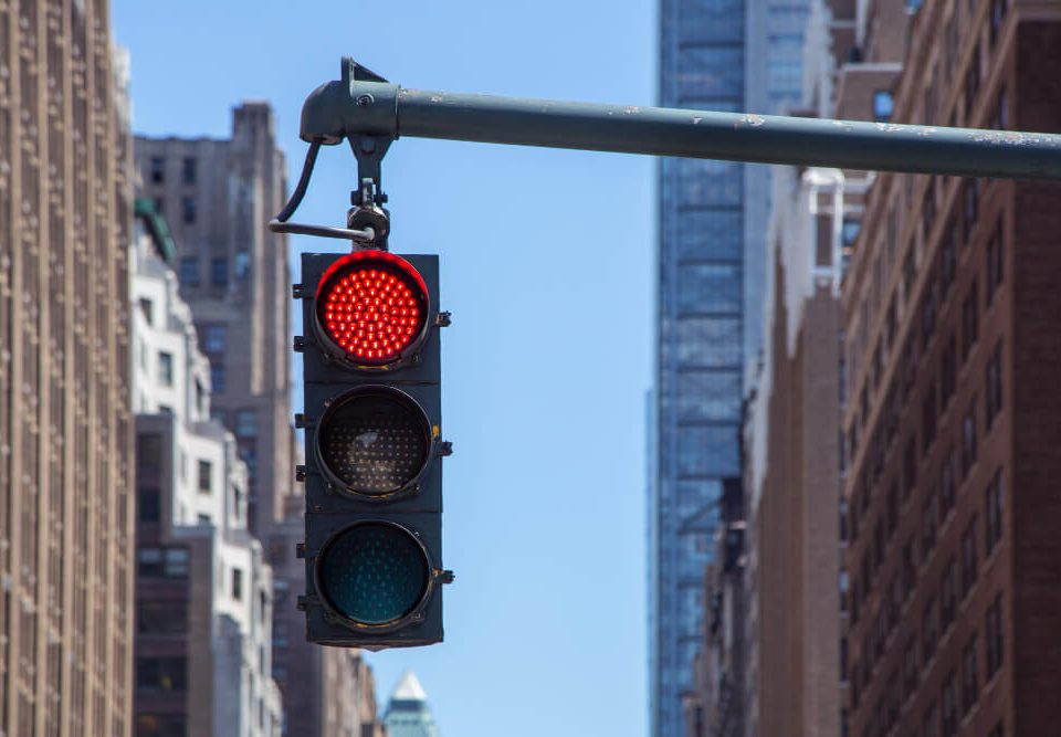 red traffic light in the city